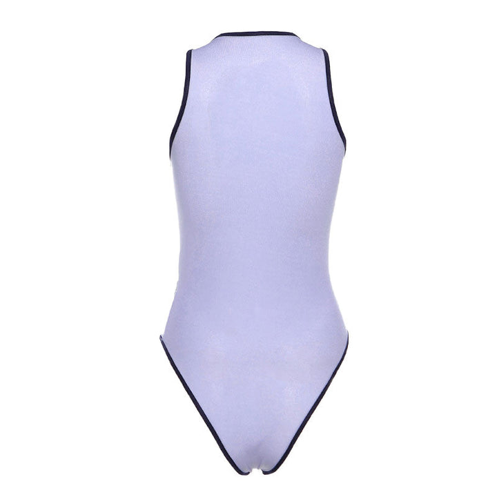 Lisslune | Athletic Contrast Strap Cross Belt Mesh Bodysuit
