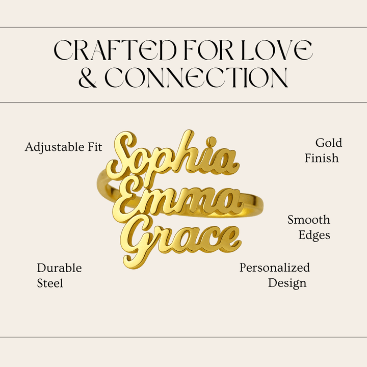 Lisslune | AURELION – Custom Adjustable Gold Stainless Steel Name Ring