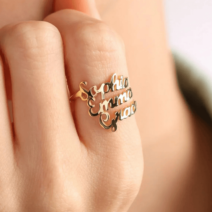 Lisslune | AURELION – Custom Adjustable Gold Stainless Steel Name Ring