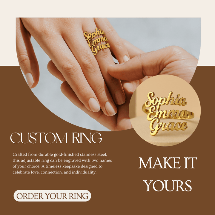 Lisslune | AURELION – Custom Adjustable Gold Stainless Steel Name Ring