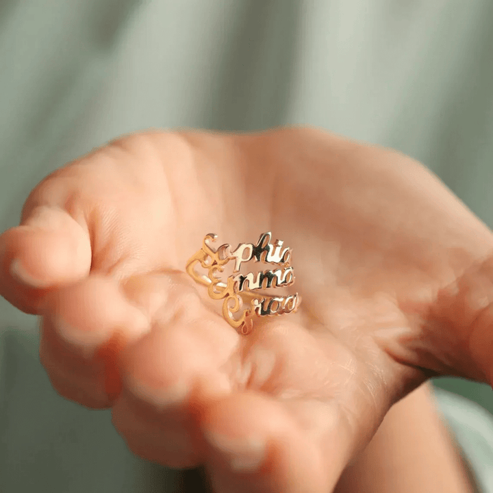 Lisslune | AURELION – Custom Adjustable Gold Stainless Steel Name Ring