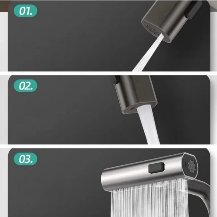 Lisslune | Kitchen faucet, JF-8012B GRAPHITE Pull-out tap, waterfall, 3 modes