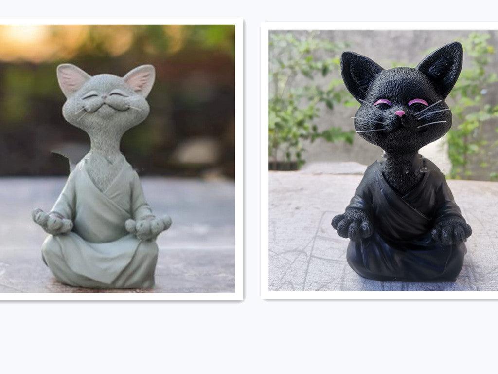 Lisslune | Playful Black Buddha Cat Figure Meditation Yoga Collectible Happy Cat Decor Home Garden Decoration Garden Ornament