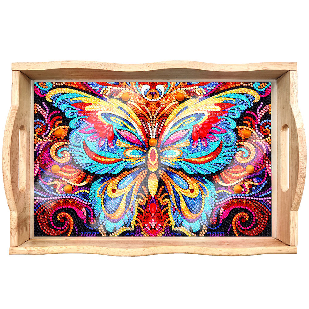 Lisslune | DIY Diamond Painting Wooden Tray Food Tray with Handle Living Room Decoration Mandala Wooden Tray Kit