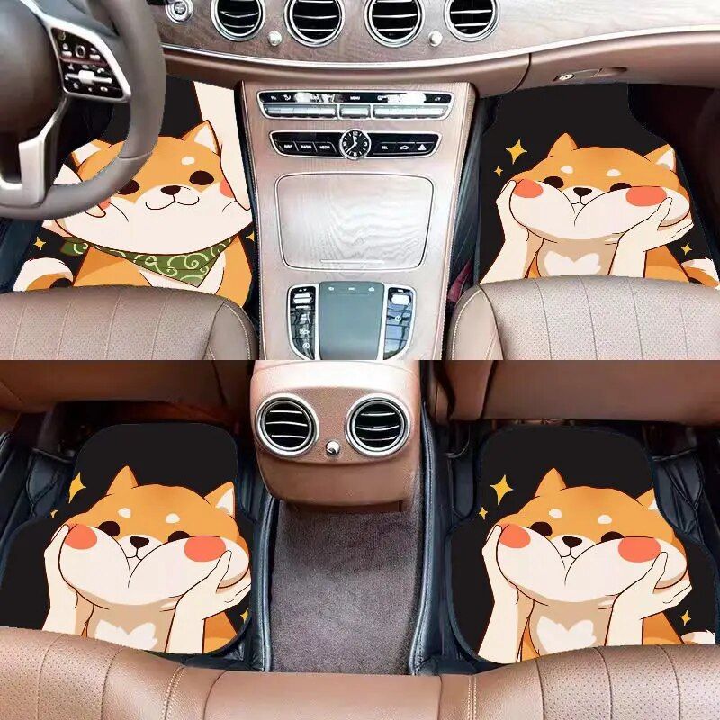 Lisslune | 4-piece comic pattern car mats - Universal fit for cars, SUVs, and 7-seater vans