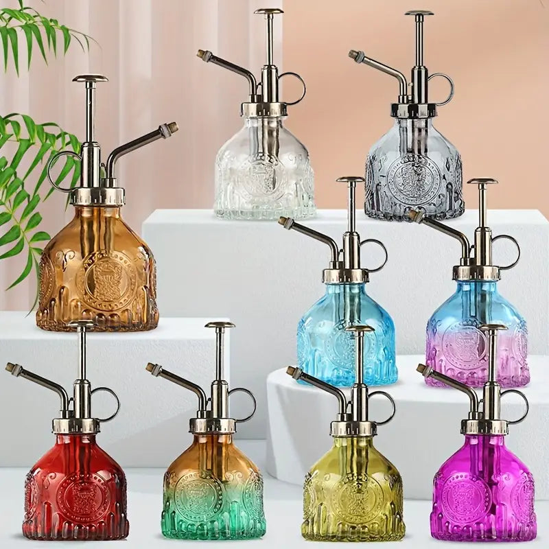 Lisslune | Embossed glass bottle with metal nozzle – Plant sprayer for flower watering in vintage design