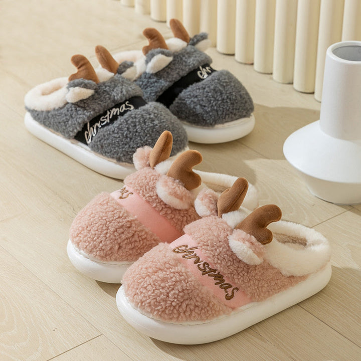 Lisslune | Cozy Elk Design Christmas Slip-On Slippers for Winter Home Comfort