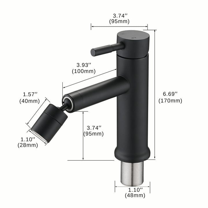 Lisslune | 360° Rotating Mat Black Bathroom Basin Mixer Tap with Dual Water Flow Modes