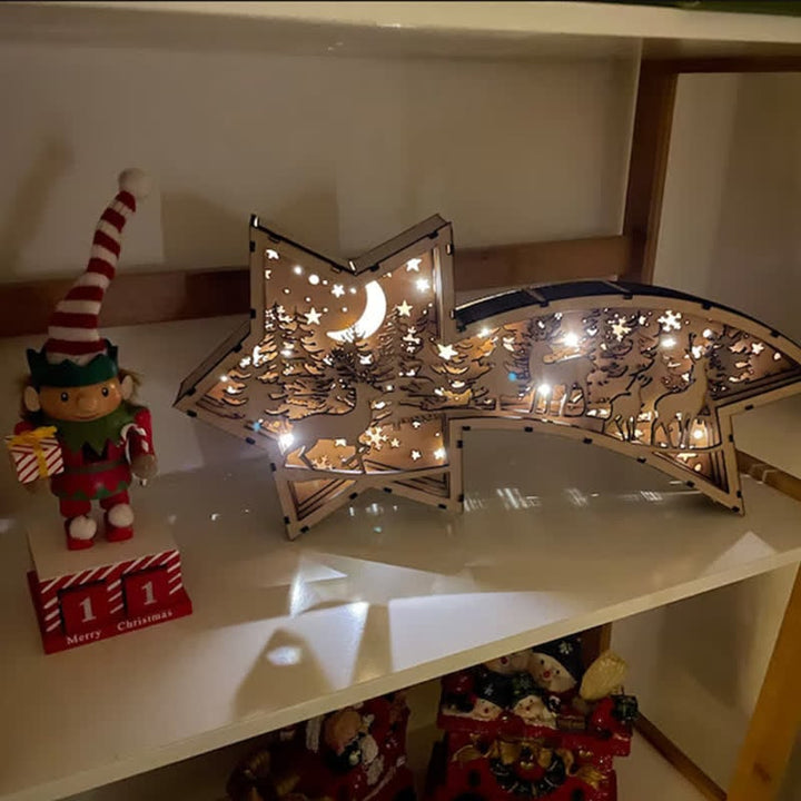 Lisslune | LED Wooden Christmas Ornaments Nativity Scene Star Shaped Desk Lamp