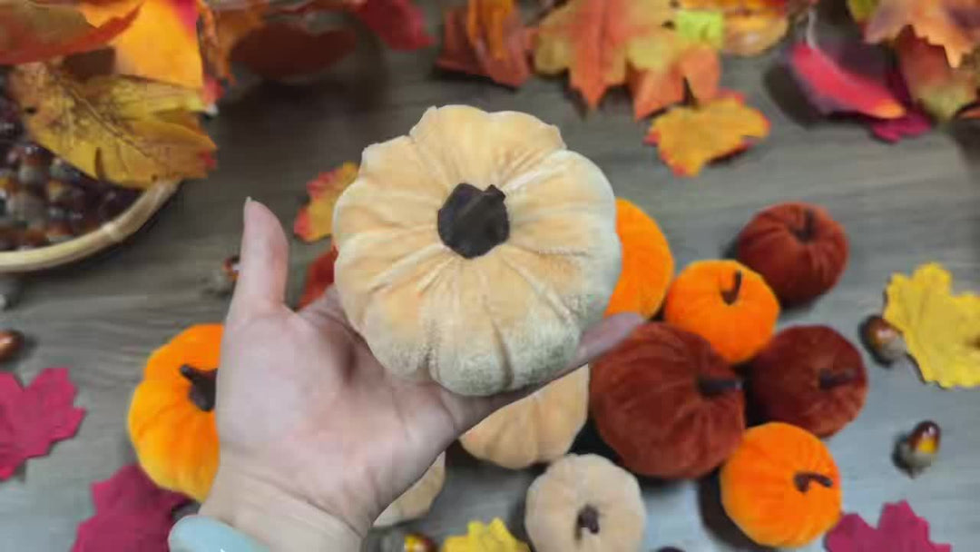Lisslune | Autumn Decoration Pumpkin Set – 12 Pieces Artificial Pumpkins with Velvet Finish