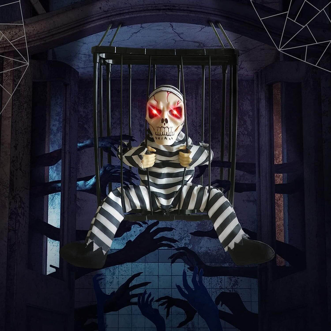 Lisslune | Halloween Decoration – Movable Prisoner in Cage with Sound and Motion Sensor