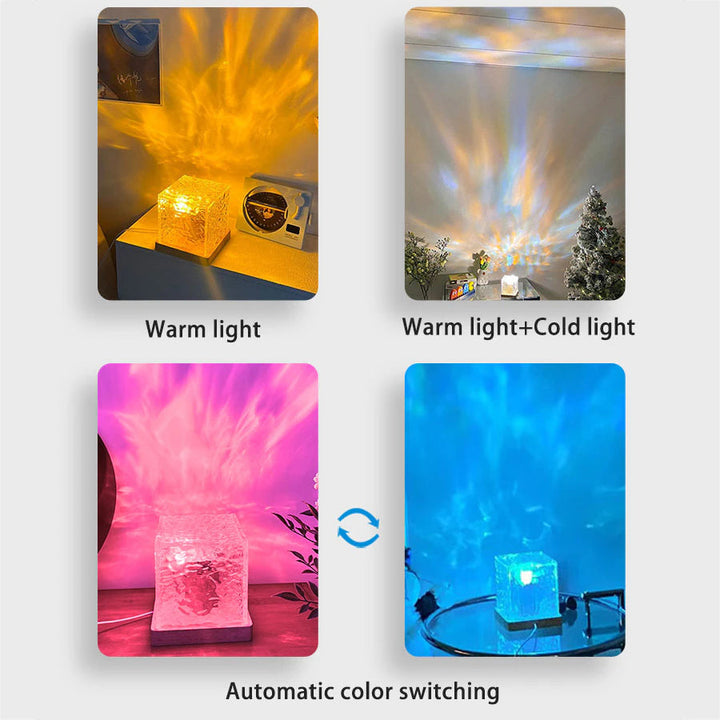 Lisslune | Dynamic Rotating Water Wave Projector Night Light 16 Colors Flame Crystal Lamp for Living Room Office Bedroom Dynamic Rotating