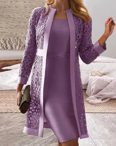 Lisslune | Women Lace Cardigan Dress Two Piece Set