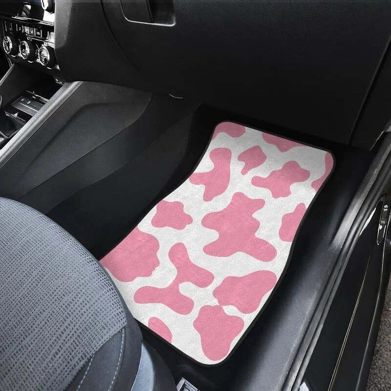 Lisslune | Pastel Pink & White Cow Print Car Mats
