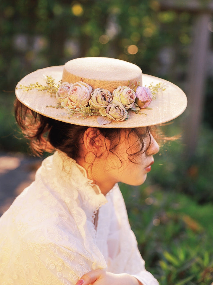Lisslune | Handmade French Hat, Retro And Elegant Hollow Flower Forest Style Flat Hat
