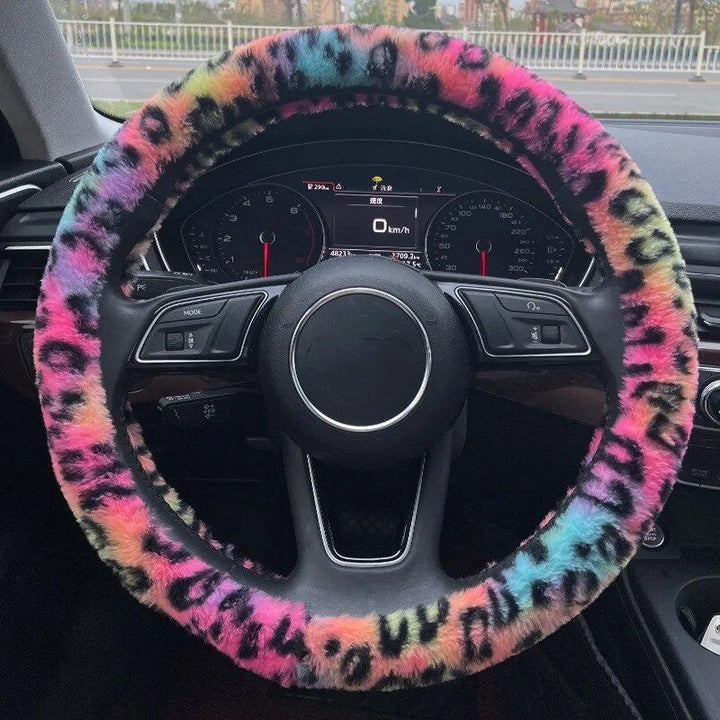 Lisslune | Universal Plush Leopard Car Steering Wheel Cover