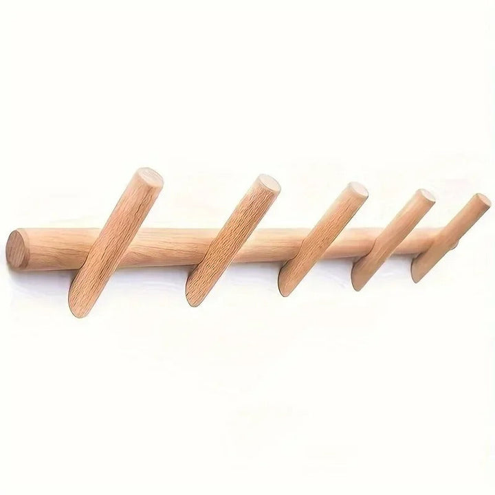Lisslune | Maeve Oak Wall Rack Wooden Coat Hook Organizer