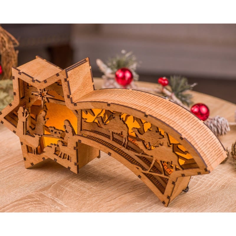 Lisslune | LED Wooden Christmas Ornaments Nativity Scene Star Shaped Desk Lamp