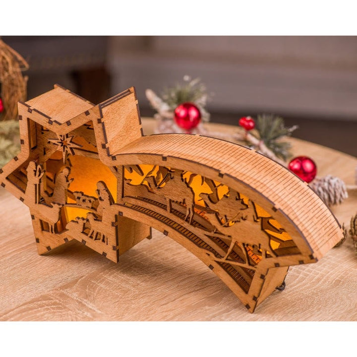 Lisslune | LED Wooden Christmas Ornaments Nativity Scene Star Shaped Desk Lamp