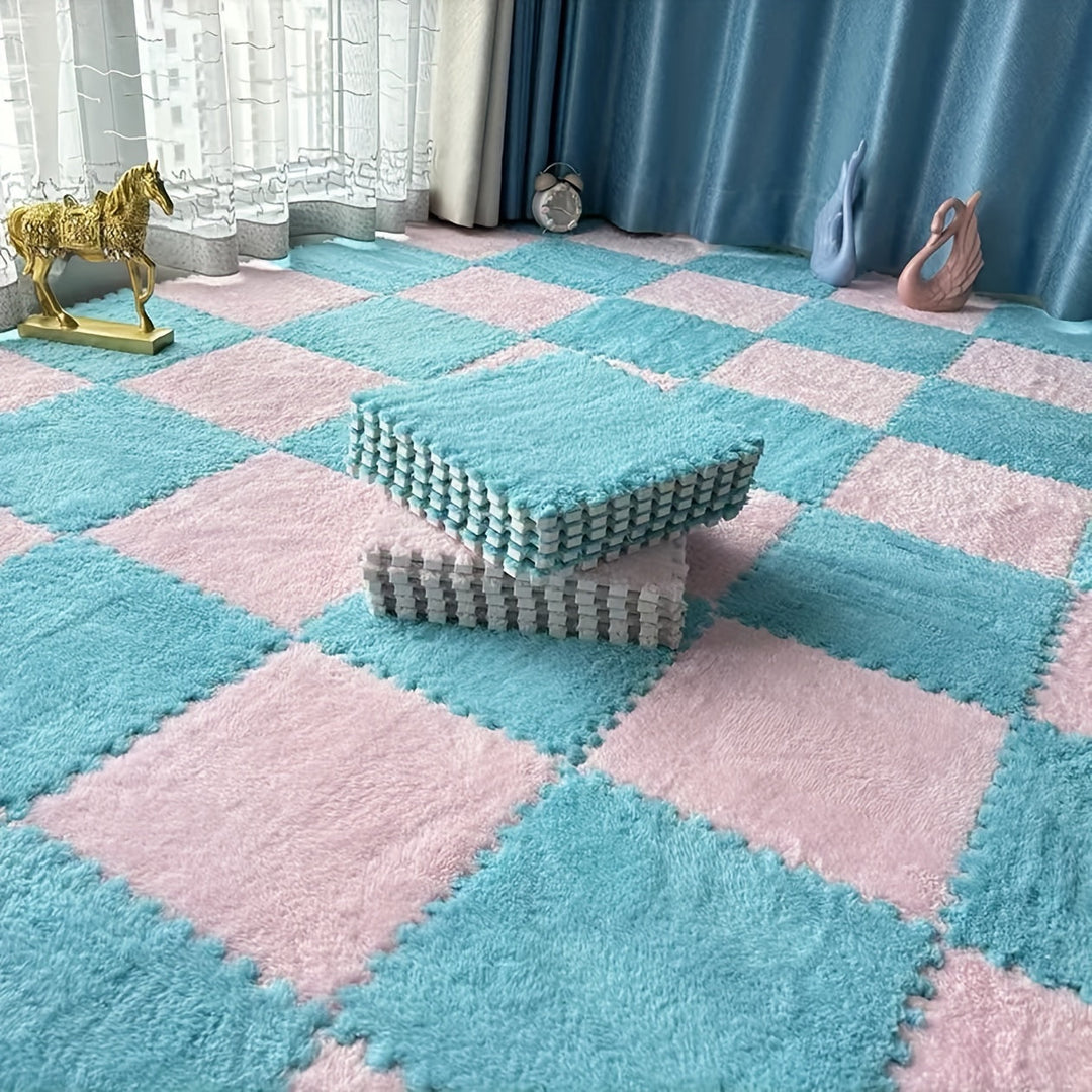 Rynx | 40-piece Thickened Modern Plush Carpet] 40-piece Modern Plush Patchwork Thickened Carpet for Bedroom, Living Room, Wardrobe, Renovation of Rental Apartments, Suitable for All Seasons