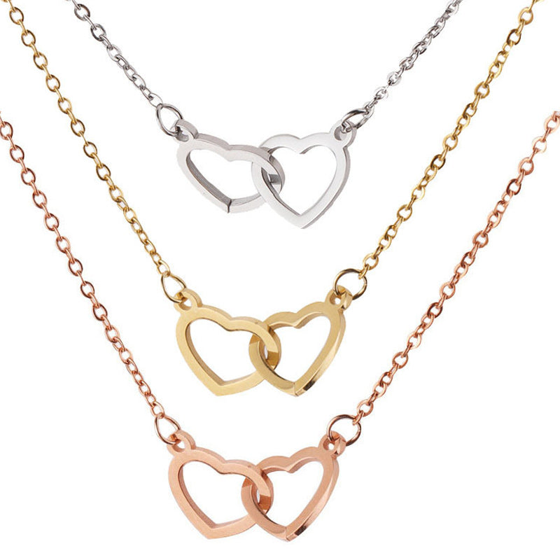Lisslune | Two Hearts Necklace with Rotating Rose Gift Box