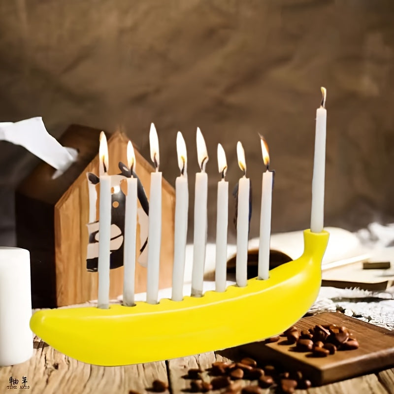 Skorter | Innovative Ceramic Banana Decorative Candlestick - Fun Candlestick for Hanukkah, Unique Banana Theme Candlestick for Enthusiasts, Parties, Home Lighting, Also Suitable for Christmas, Valentine's Day, Easter, Thanksgiving, Hanukkah Festival Gifts