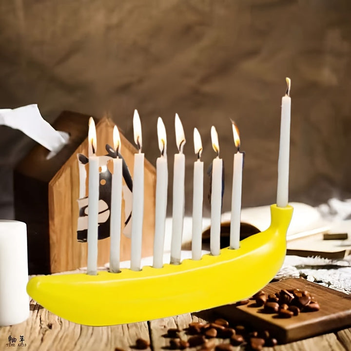 Skorter | Innovative Ceramic Banana Decorative Candlestick - Fun Candlestick for Hanukkah, Unique Banana Theme Candlestick for Enthusiasts, Parties, Home Lighting, Also Suitable for Christmas, Valentine's Day, Easter, Thanksgiving, Hanukkah Festival Gifts
