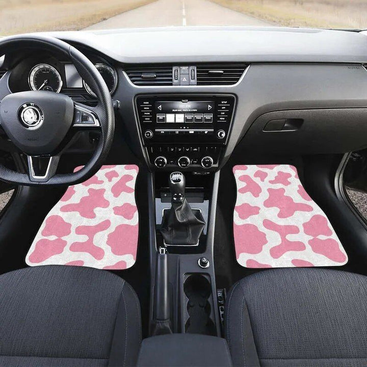 Lisslune | Pastel Pink & White Cow Print Car Mats