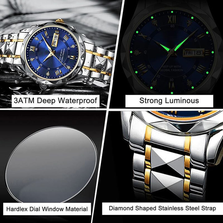 Lisslune | Waterproof Luminous Stainless Steel Two-tone Quartz Men's Watch