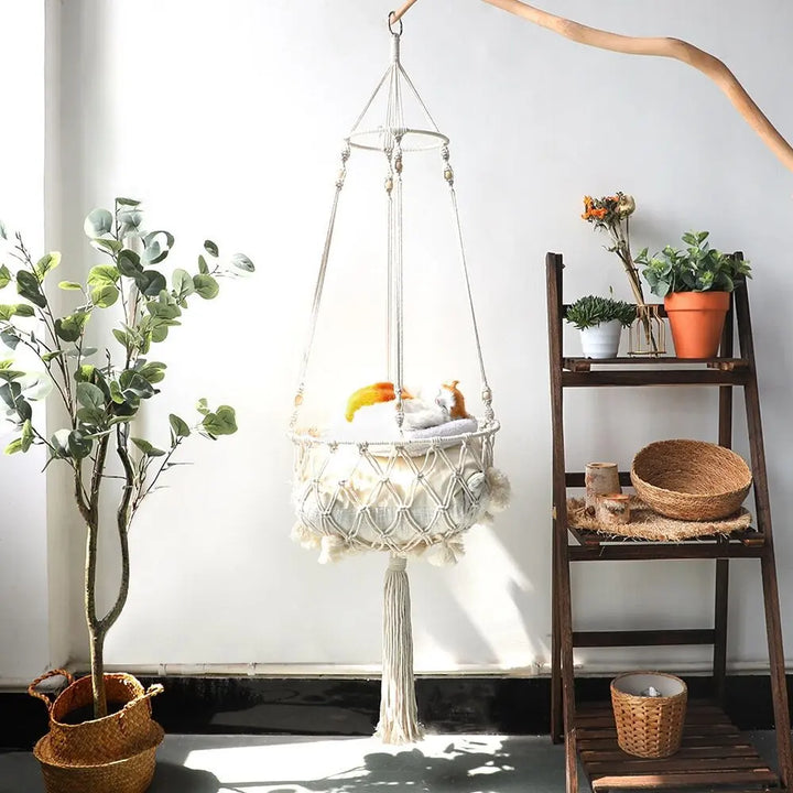 Lisslune | Spacious Macrame Pet Hammock - Stylish Hanging Swing Bed for Cats and Dogs, Cozy Home Accessory, Perfect Gift for Furry Friends