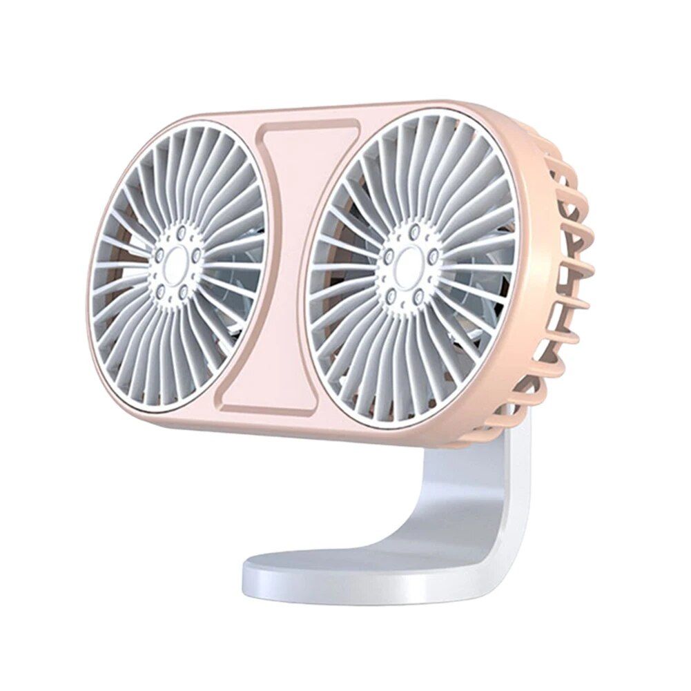 Lisslune | 360° Rotating Double-head USB Car Fan with Ambient Lighting