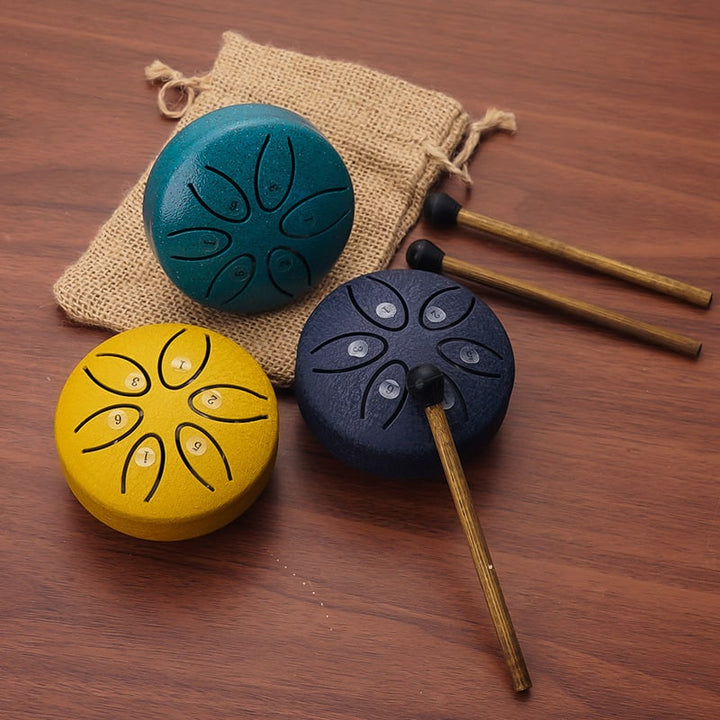 Lisslune | BUDDHA STONES MINI STEEL TONGUE DRUM 3 INCH SOUND HEALING DRUM KIT