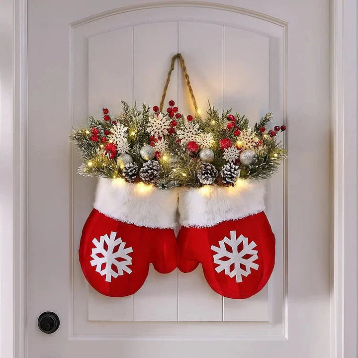 Lisslune | Pre-lit Christmas wreath in mitten shape – 120 LEDs with timer function