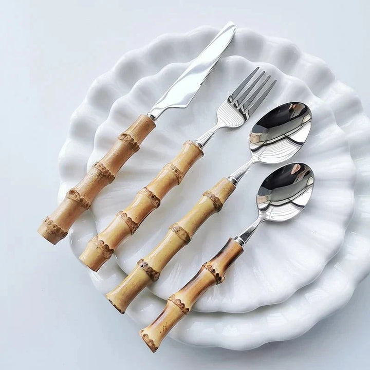 Lisslune | Bamboo Handle Cutlery Set Made of Stainless Steel