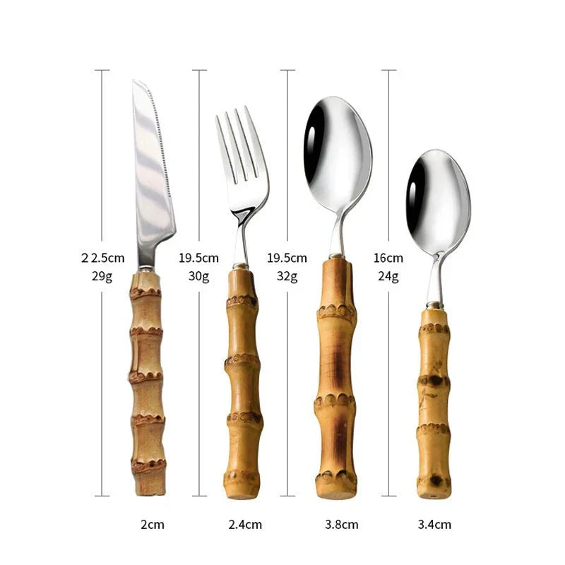 Lisslune | Bamboo Handle Cutlery Set Made of Stainless Steel