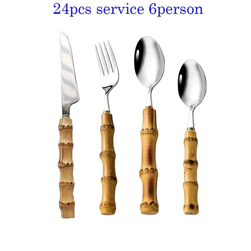 Lisslune | Bamboo Handle Cutlery Set Made of Stainless Steel