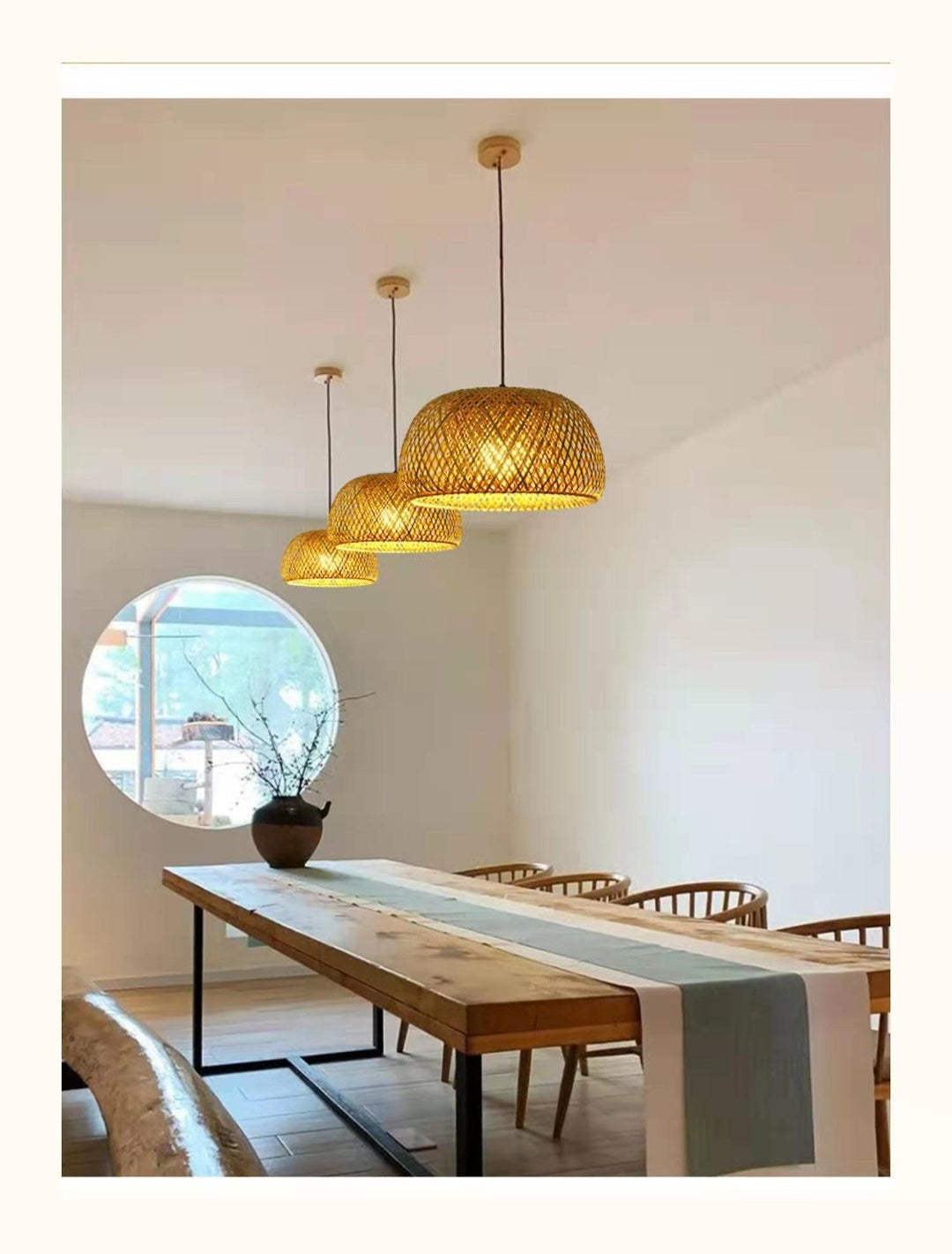 Lisslune | Hanging ceiling lamp made of bamboo C │ Handmade lighting from wood and rattan for interior decoration