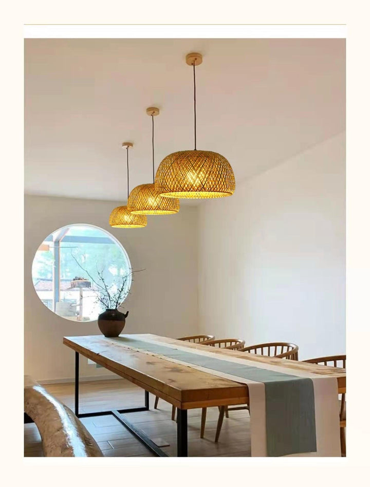 Lisslune | Hanging ceiling lamp made of bamboo C │ Handmade lighting from wood and rattan for interior decoration