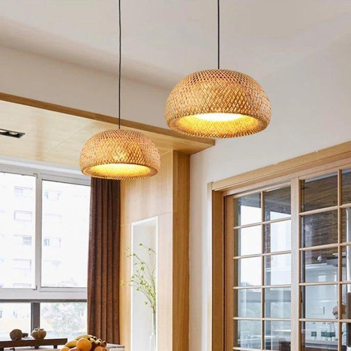 Lisslune | Hanging ceiling lamp made of bamboo C │ Handmade lighting from wood and rattan for interior decoration