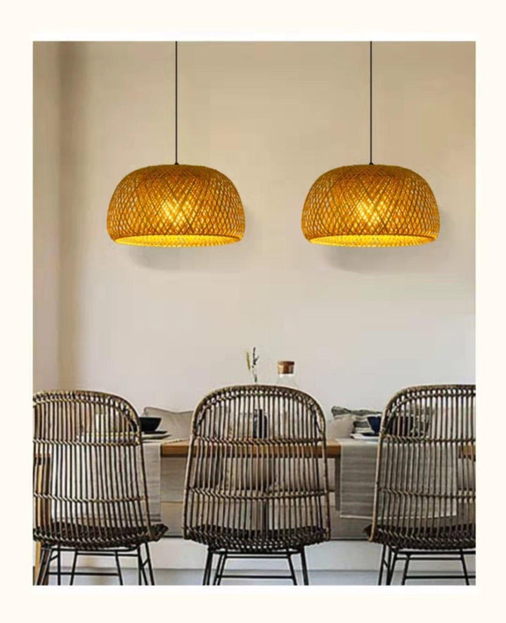 Lisslune | Hanging ceiling lamp made of bamboo C │ Handmade lighting from wood and rattan for interior decoration