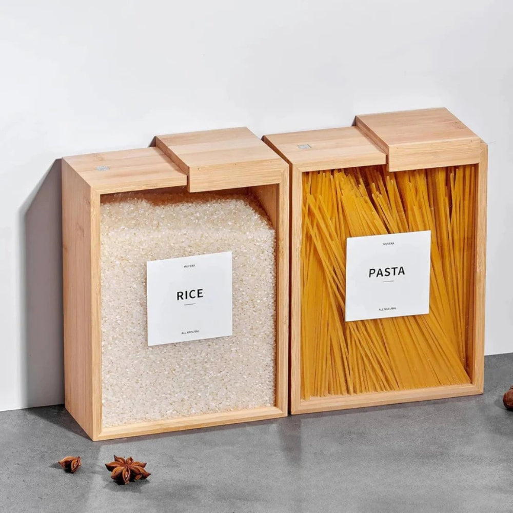 Lisslune | Sliding Bamboo Wood Pasta Grain Storage Container