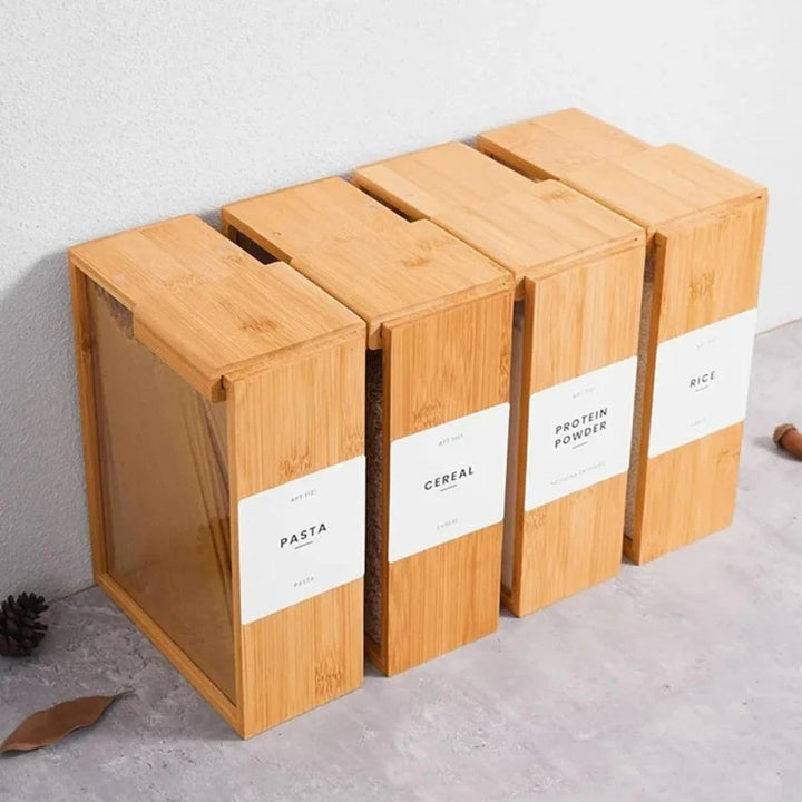 Lisslune | Sliding Bamboo Wood Pasta Grain Storage Container