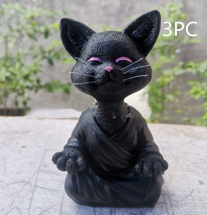 Lisslune | Playful Black Buddha Cat Figure Meditation Yoga Collectible Happy Cat Decor Home Garden Decoration Garden Ornament