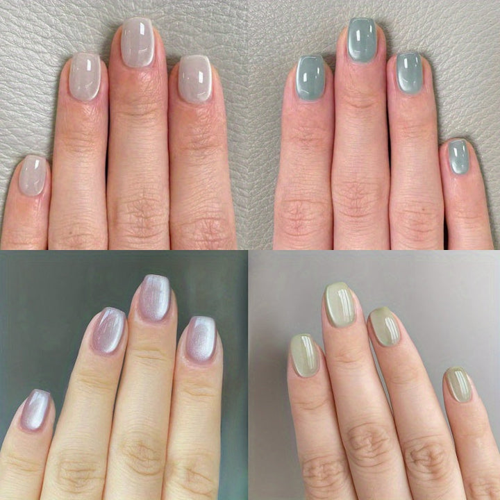 Lisslune | Cat Eye Press on Nails Short Artificial Nails Glossy Acrylic 4 PACK (96 Stück) Nägel Glänzend Quadrat Falsche Nägel Vollabdeckung Klebenägel Aufklebenägel für Squoval Maniküre