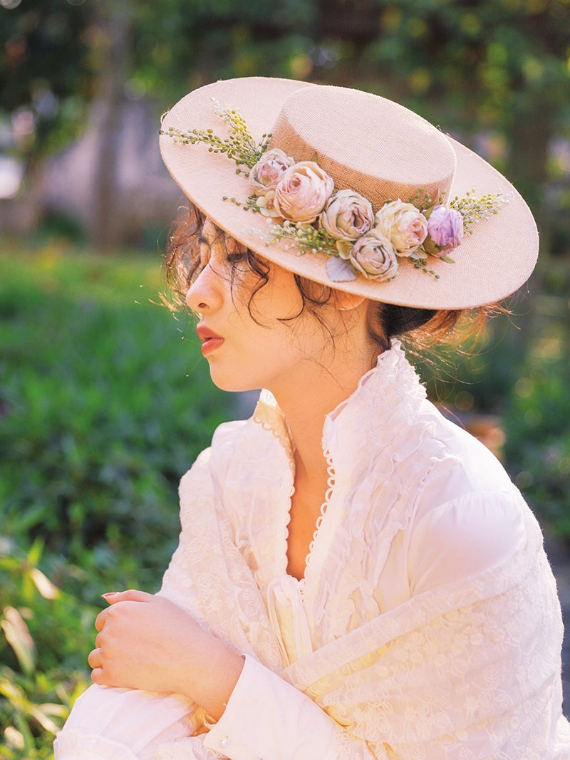 Lisslune | Handmade French Hat, Retro And Elegant Hollow Flower Forest Style Flat Hat