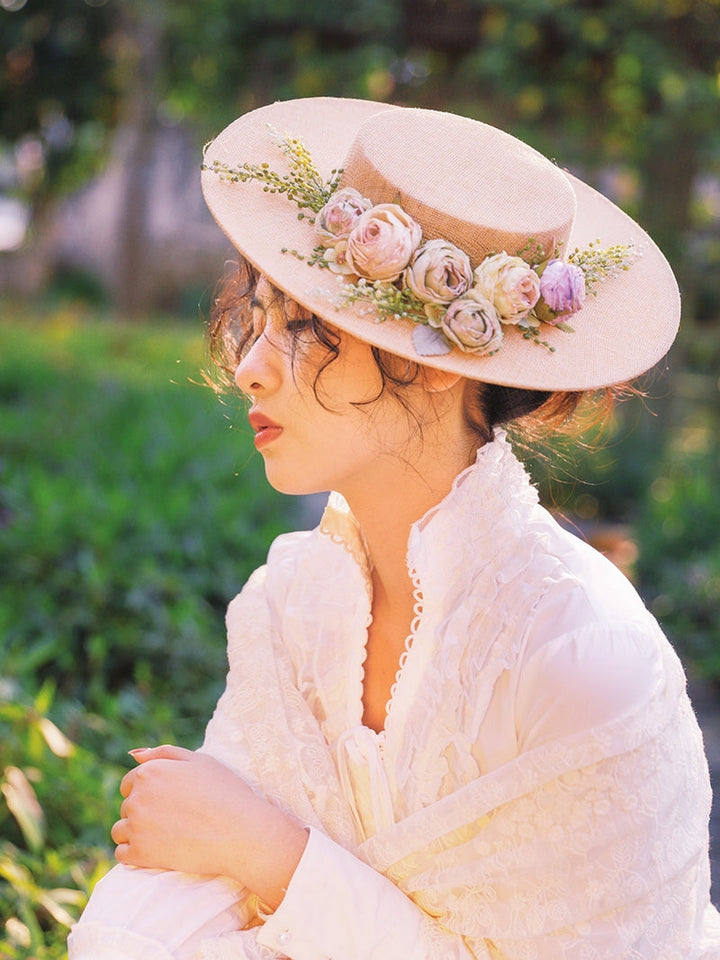 Lisslune | Handmade French Hat, Retro And Elegant Hollow Flower Forest Style Flat Hat