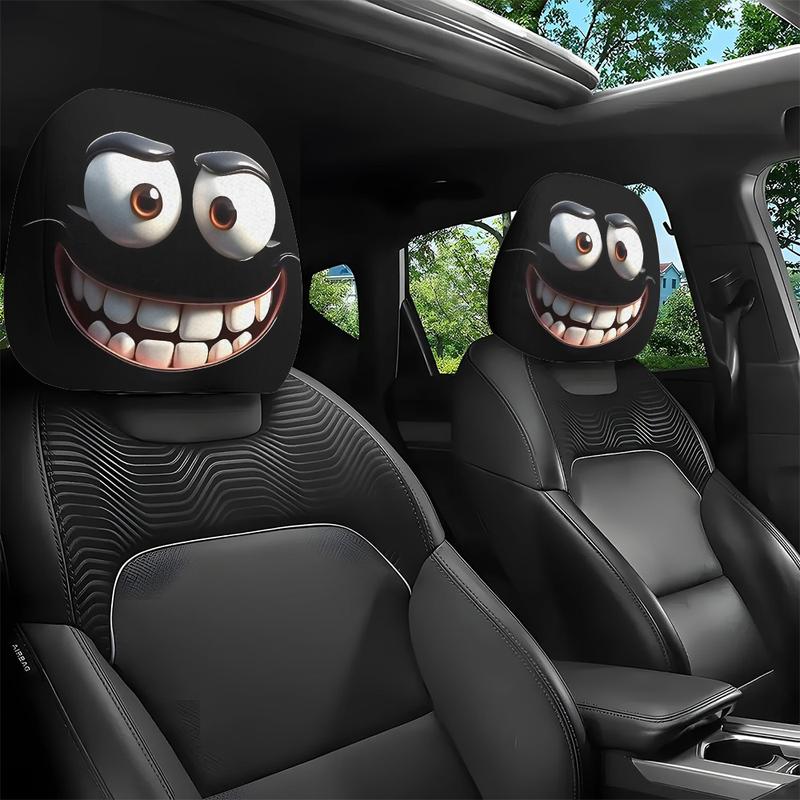 Lisslune | 2pcs Set of Funny Big-Eyed Grinning Cartoon Print Car Seat Headrest Covers