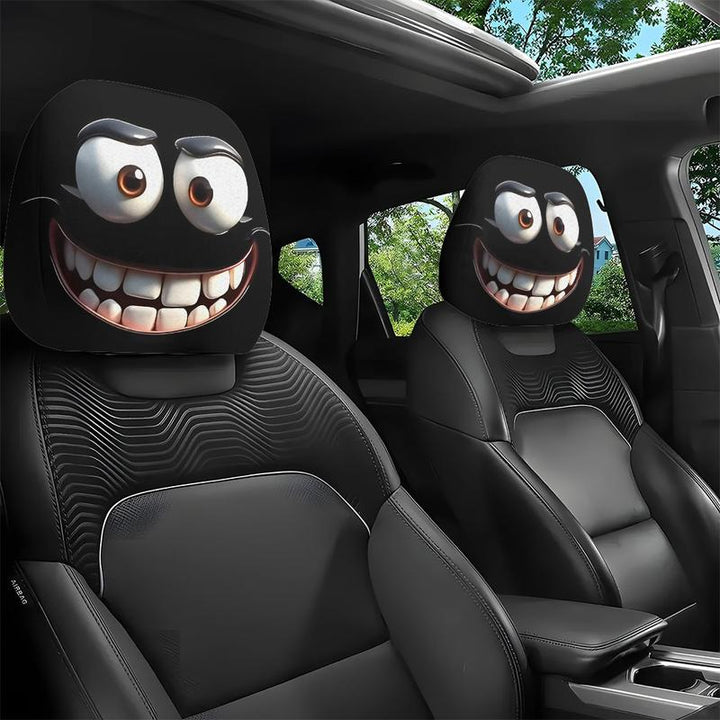 Lisslune | 2pcs Set of Funny Big-Eyed Grinning Cartoon Print Car Seat Headrest Covers