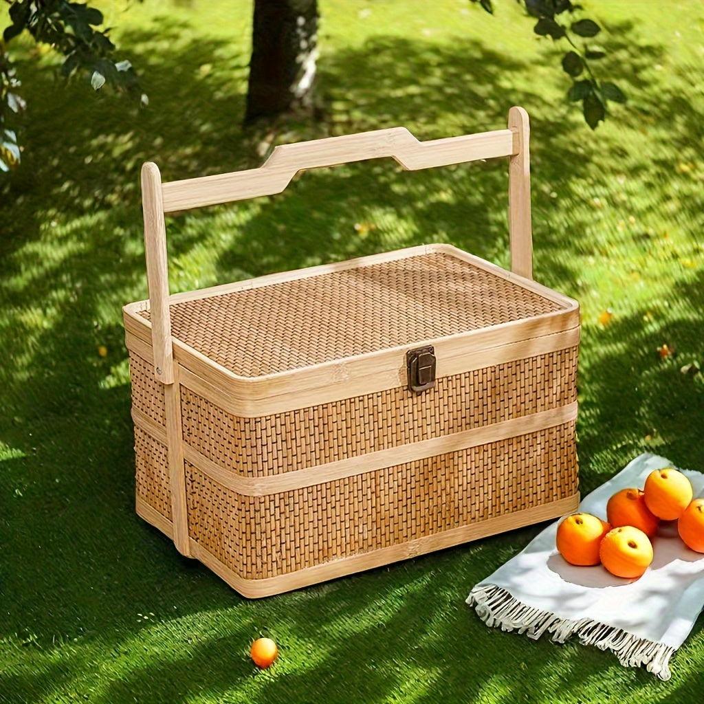 Lisslune | Eco-friendly handwoven bamboo basket for picnics and storage - 12.99" x 7.09" x 5.12"