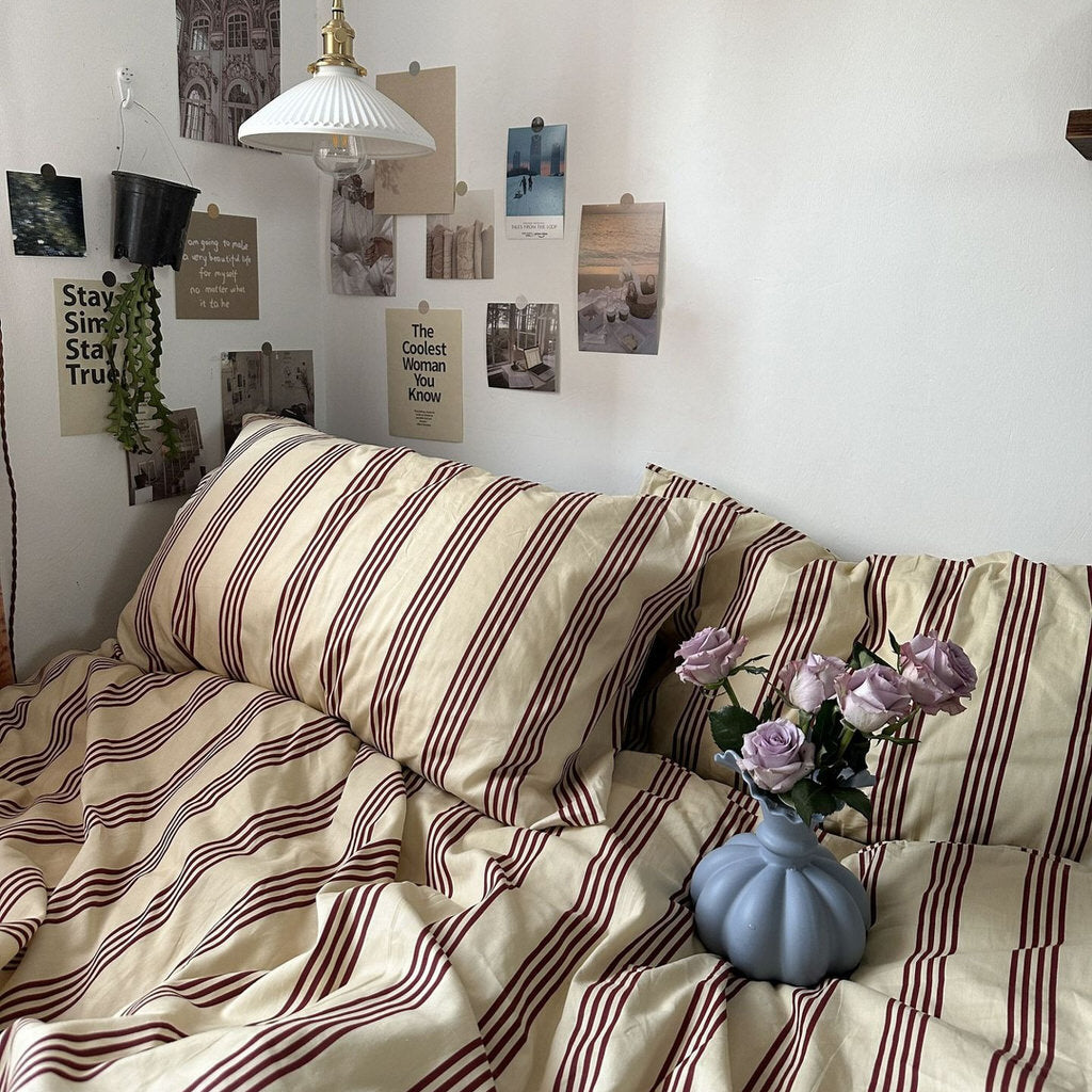 Rynx | Beige & Brown Vintage Striped Bedding Set